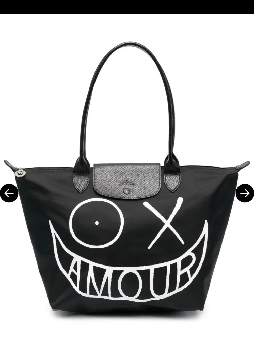 Longchamp x Andre Large Le Pliage Shoulder Bag BLACK Mr. A Amour Ltd Edition NWT